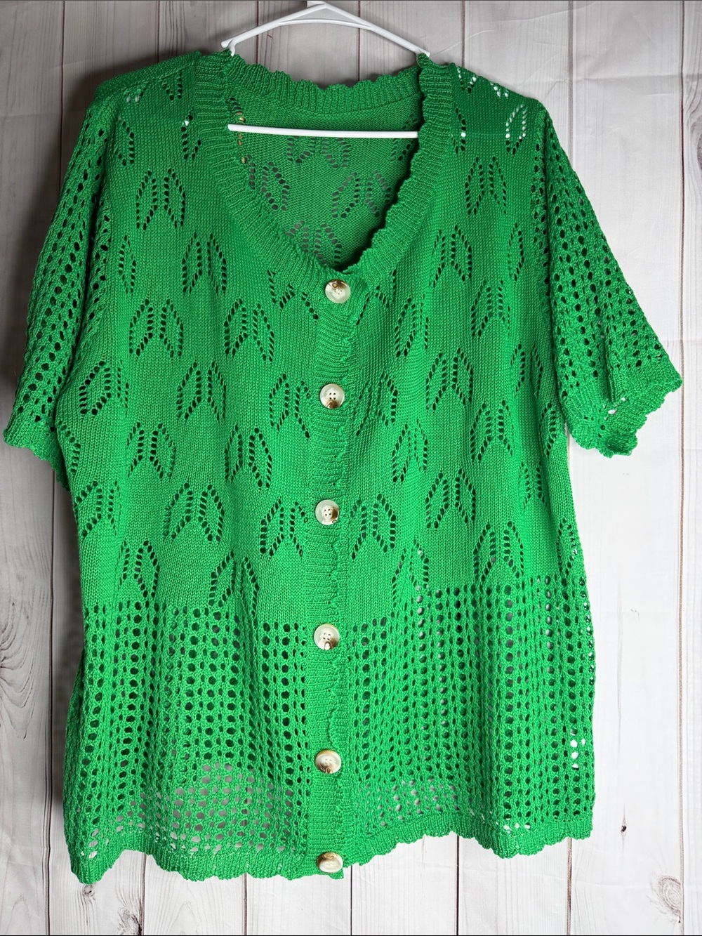 Beautoful Green Openwork Button-Front Women’s Sweater cardigan 2x -1181
